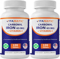 Vitamatic Carbonyl Iron 65 mg with Vitamin C – 120 Tablets - Gentle Iron Supplement for Energy &amp Immune Support – High Absorption – 2 Pack