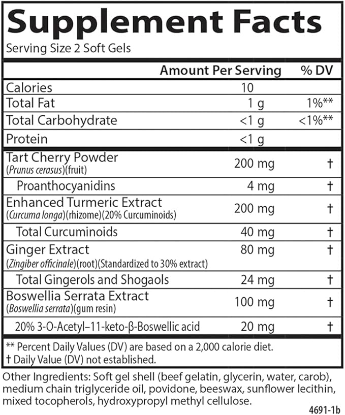 Carlson - Enhanced Mobility Botanical Joint Support Boswellia Tart Cherry Curcumin Ginger 60 Softgels