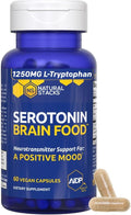 Serotonin Brain Food - 1250mg L-Tryptophan &amp 400mg Rhodiola Rosea Supplement - Mood Support Supplement for Stress Relief - Neurotransmitter Support with Magnesium Glycinate &amp Zinc - 60 Capsule