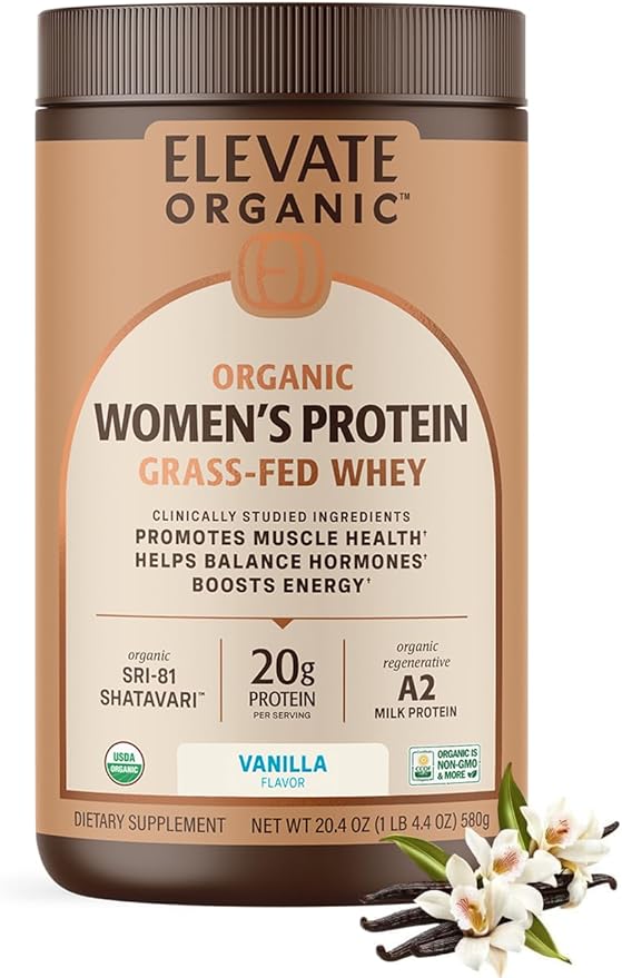 Women’s Whey Protein Powder Vanilla Grass Fed A2 Regenerative Whey with Organic SRI-81™ Shatavari KSM-66 Ashwagandha® &amp Acti Veda™ (20g Protein)