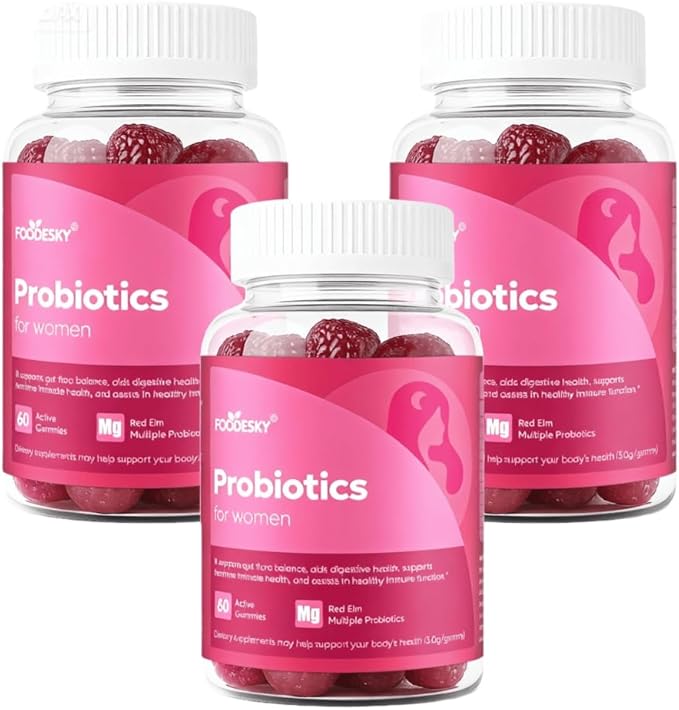 Probiotics for Women Gummies - Multiple Probiotics &amp Red Elm - Supports Gut Flora Feminine Health &amp Immune Function - 60 Active Daily Gummies (3PCS)