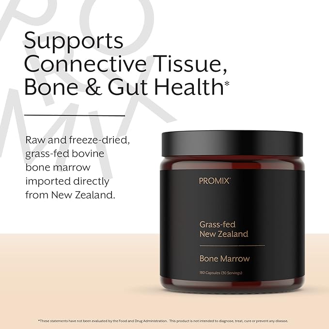 ProMix Nutrition Grass-Fed Beef Bone Marrow Supplement | Rich in Collagen Vitamins &amp Minerals - Raw &amp Freeze Dried | - 180 Gelatin Capsules