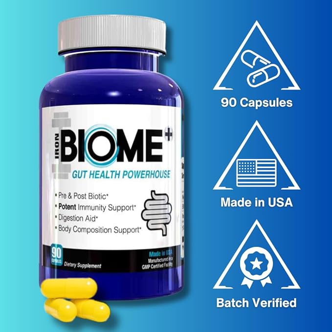 Iron Biome+ Gut Health &amp Metabolic Support - TriButyrin Shilajit Prebiotics &amp Nutrients for Digestive Wellness Immune Function &amp Sleep - 90 Capsules - Made in USA