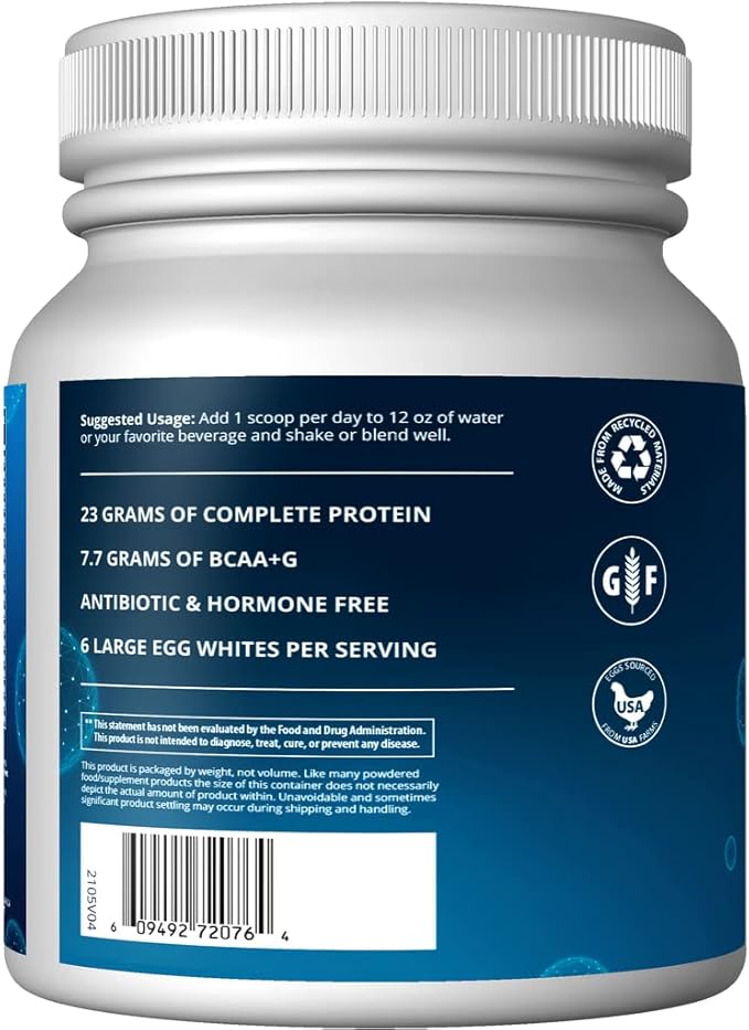 MRM Nutrition Egg White Protein - Sugar Free Vanilla Flavored Powder 23g Fat-Free Protein with Digestive Enzymes Free of Dairy Gluten and Soy High Biological Value - 20 Servings