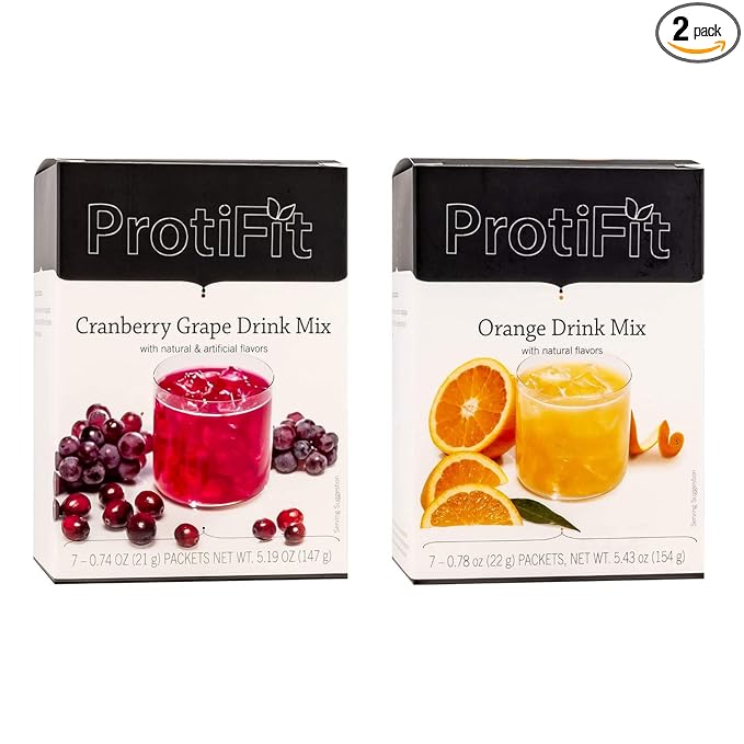 PROTIFIT - High Protein Cranberry Grape &amp Orange Fruit Drink 2 Pack 15g Protein Low Calorie Sugar Free Ideal Protein Compatible 7 Servings Per Box (2 Pack)