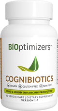 BIOptimizers Cognibiotics Probiotic Brain Supplement - Helps Support Mood Better Focus Memory Mental Clarity - 60 Capsules