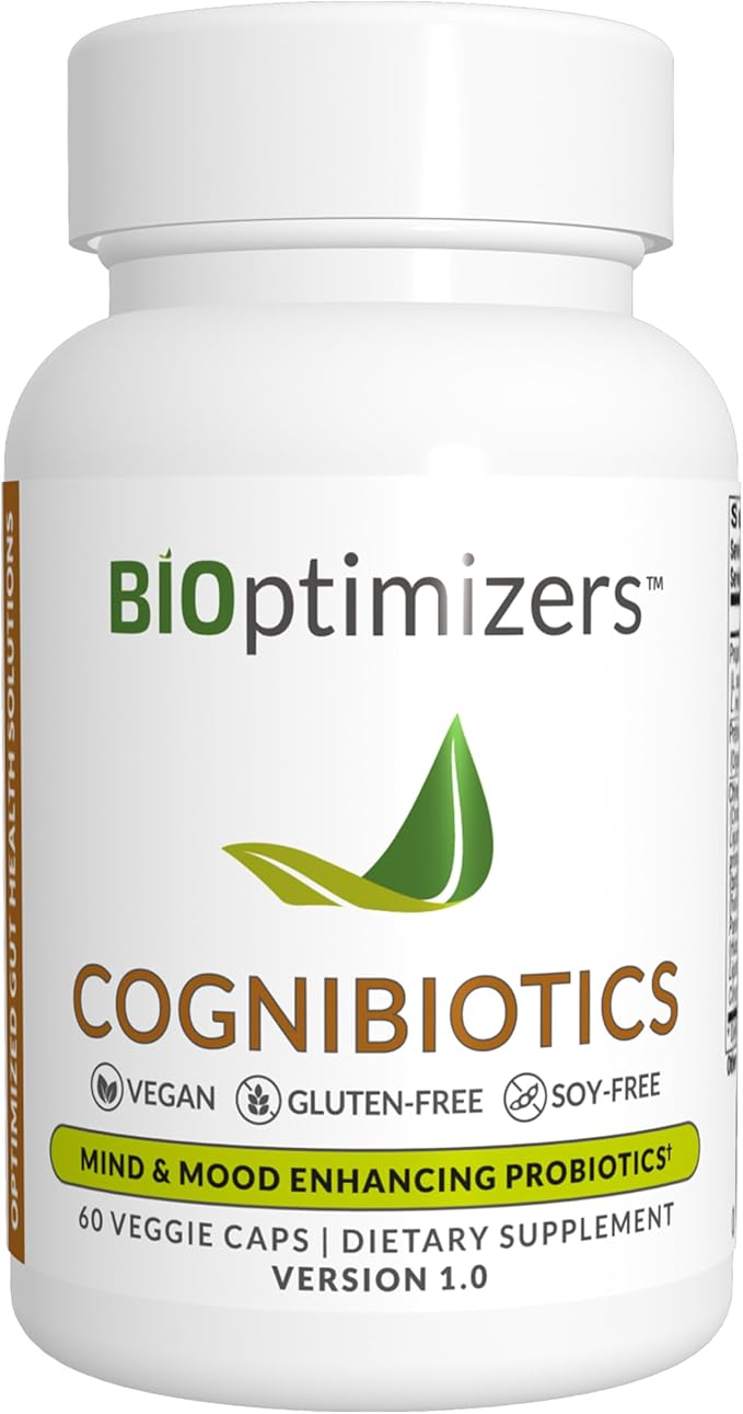 BIOptimizers Cognibiotics Probiotic Brain Supplement - Helps Support Mood Better Focus Memory Mental Clarity - 60 Capsules