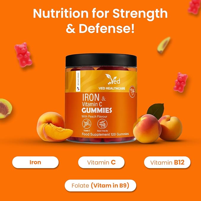 Iron Supplement Gummies 12.5 mg for Women &amp Men - Iron Gummies with Vitamin C - Chewable Prenatal &amp Adult 120 Iron Gummies