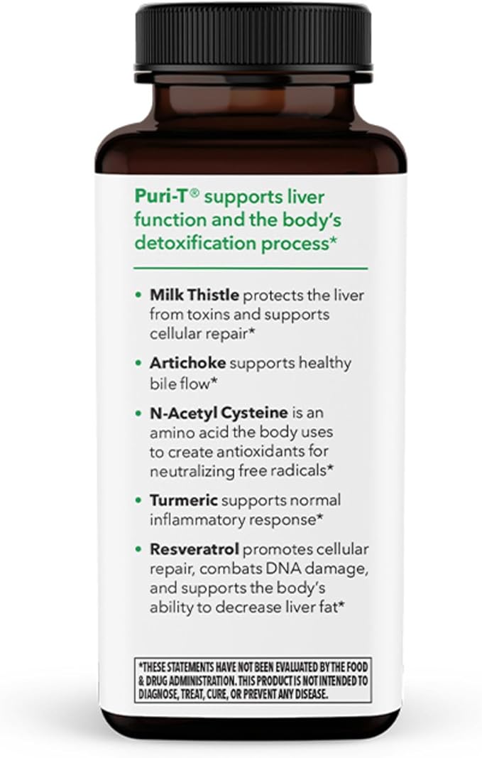 LifeSeasons Puri-T - Liver Cleanse &amp Detox Support Supplement - Resveratrol N-Acetyl Cysteine Milk Thistle Artichoke &amp Turmeric - Supports Tissue Regeneration &amp Healthy Bile - 60 Capsules