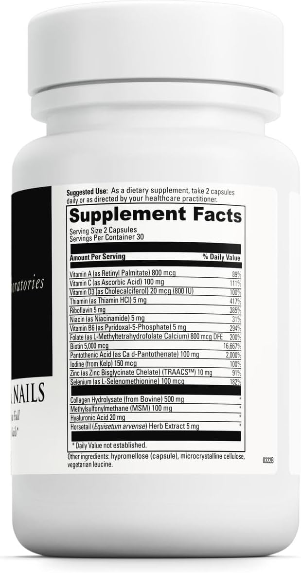 DaVinci Labs Hair Skin &amp Nails - Dietary Supplement to Support Smooth Healthy Skin Strong Nails and Hair Health* - With Vitamin C and D3 Minerals Biotin Zinc and More - Gluten-Free - 60 Caps