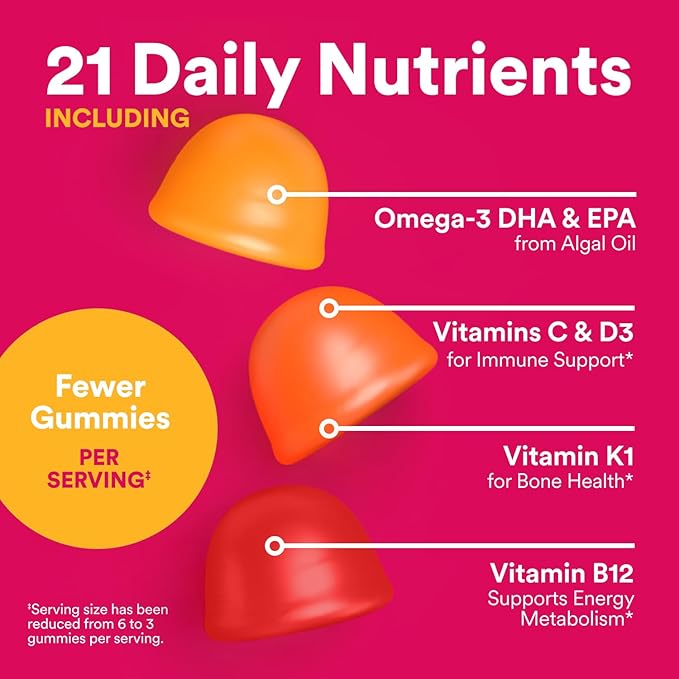 SmartyPants Women's Multivitamin Gummies Omega 3 (DHA/EPA) Methylfolate CoQ10 Vitamin D3 C Vitamin B12 B6 A K &amp Zinc Inositol Gluten Free 90 Count (30 Day Supply)