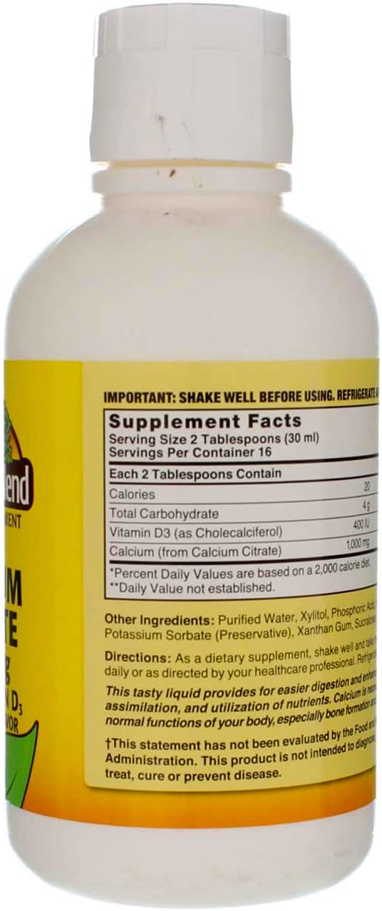 Nature's Blend Calcium Citrate with D3 Blueberry Flavored Liquid 16 oz Each (Pack of 5)