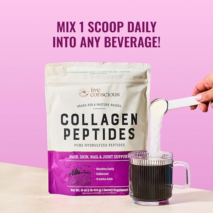 Live Conscious Collagen Peptides Flavor Bundle - Unflavored Chocolate Peach Mango Flavored Collagen Powder - Hair Skin Nail &amp Joint Support - Type I &amp III Collagen Supplements for Women &