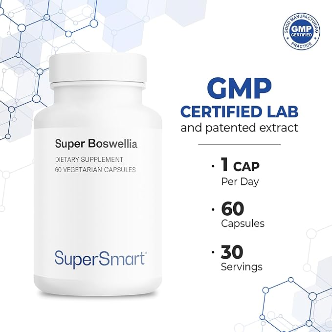 Supersmart - Super Boswellia Extract 100mg per Day (Patented &amp High Strength) - ApresFlex Boswellia Serrata Supplement - 20% AKBA | Non-GMO &amp Gluten Free - 60 Vegetarian Capsules