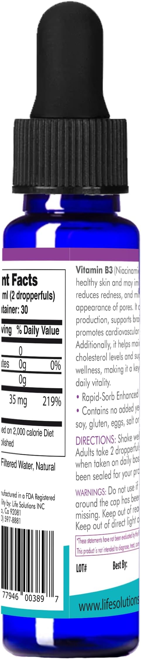 Life Solutions Vitamin B3 Niacinamide 2oz Dropper