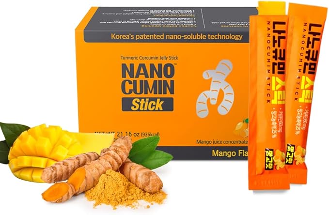NANOCUMIN Curcumin Jelly Stick with Turmeric Extract Mango Flavor | 60mg Curcuminoids per Stick | 30 Count | Tasty Korean Daily Supplement for Energy &amp Wellness