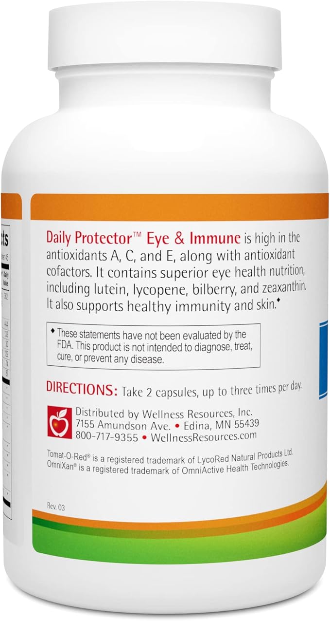 Wellness Resources Daily Protector Eye &amp Immune - Lutein Lycopene Zeaxanthin Cryptoxanthin Bilberry and More for Eye Immune and Skin Health (90 Capsules)