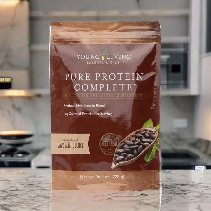 Young Living Pure Protein Complete Chocolate Deluxe 26.0 oz- Support for Lean Muscle and Post-Workout Recovery with Essential Oils and Probiotics for Fitness