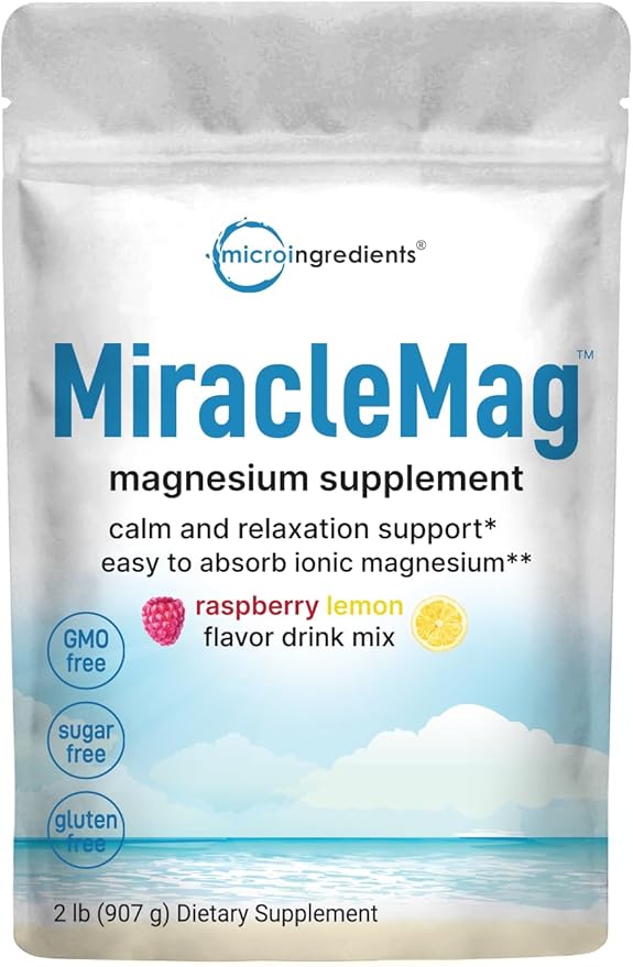 Micro Ingredients MiracleMag Calm Magnesium Powder 2lbs | Magnesium Citrate Powder | Sweet Raspberry Lemon Flavored | Easily Absorbed Ionic Form | Non-GMO Vegan Sugar Free