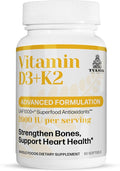 Turner Vitamin D3 and K2 Caps High Potency D3 2000IU and K2 (MK7) 80mcg Unique VIT D3 from 100% New Zealand Sheep's Wool Lanolin. Cardiovascular Support &amp Bone Health 60 Softgels 1 Month Supply