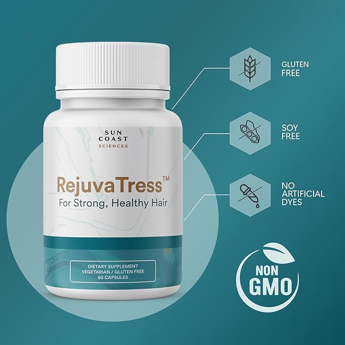 SUN COAST SCIENCES RejuvaTress from Hair Support Supplement for Women | Doctor-Formulated with Saw Palmetto Biotin &amp AnaGain Nu | Supports Thicker Stronger Healthier Hair | 60 Capsules
