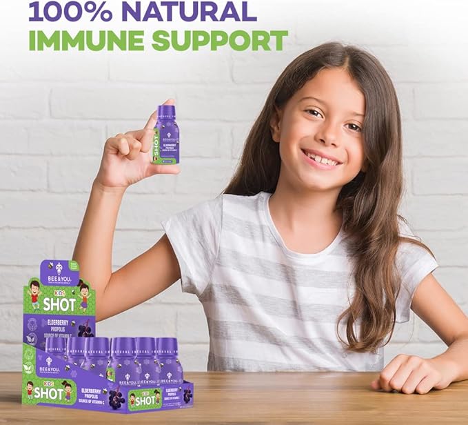 Bee and You Propolis Shot and Kids Shot Bundle Natural Propolis Shot Supplement Antioxidants Vitamin C VIT D3 Zinc Orange Juice Raw Honey 2 * 12 Bottles