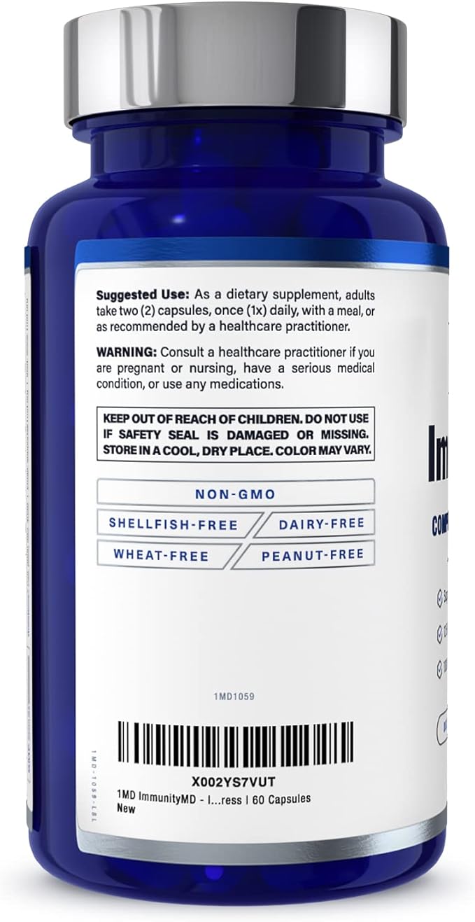 1MD Nutrition ImmunityMD - Immune Health Probiotic | Potent Doctor-Selected Probiotic Strains with Prebiotic - Promote Overall Immune System Strength Reduce Everyday Stress | 60 Capsules