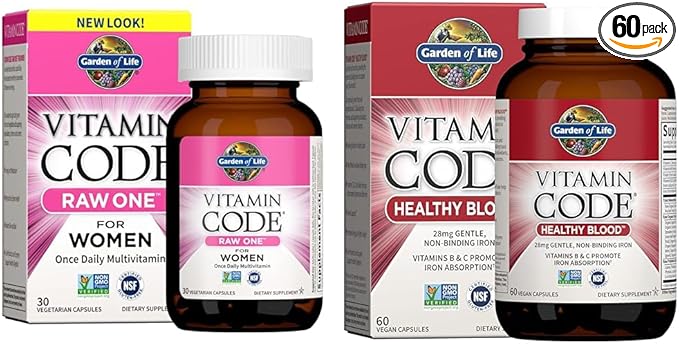 Garden of Life Women's Multivitamin Vitamin Code Healthy Blood Raw One for Women Multivitamin 30 Count Healthy Blood 60 Count