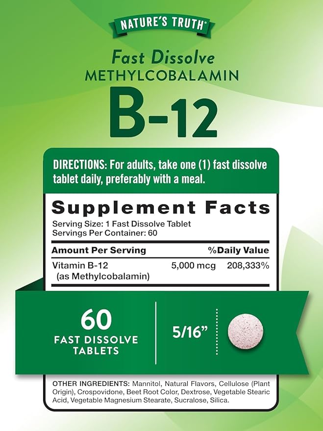 Nature's Truth Sublingual Methylcobalamin B-12 5000mcg Tabs Berry 60 ea (Pack of 2)