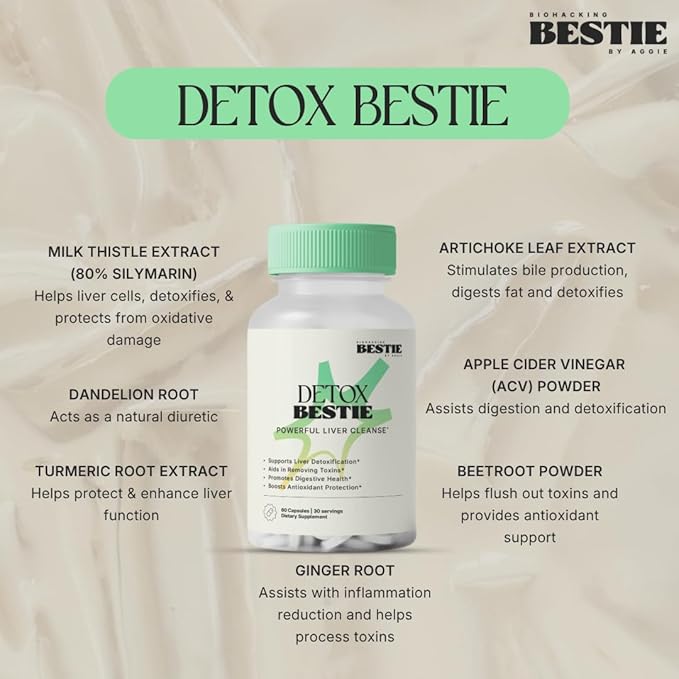 Detox Bestie Supplement - Detox Cleanse for Women &amp Men Supports Liver Health Promotes Digestive Health Helps Remove Toxins Formulated with Natural Ingredients - 60 Capsules