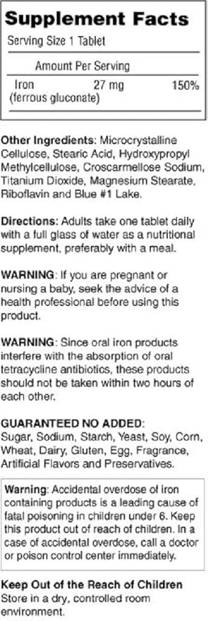 Mason Vitamins Iron Ferrous Gluconate 240Mg Tablets 100 Count per Bottle Pack of 6 Total 600 Tablets