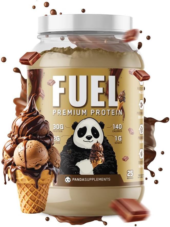 Underground Bio Labs Panda Fuel Premium Protein WheyHydrolyzed CollagenCaseinProbiotics Enzymes Keto FriendlyTime Release 25 Servings (2.5 Pound Chocolate Ice Cream)