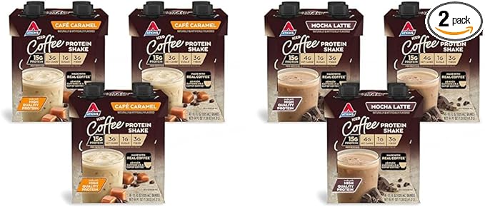 Atkins™ Café Caramel Iced Coffee Protein Shake &amp Mocha Latte Iced Coffee Protein Shake 15g Protein Low Glycemic 4g Net Carb 1g Sugar Keto Friendly.