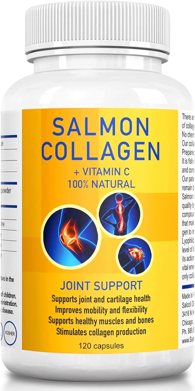 Salcoll Premium Marine Collagen Capsules 120 Count Fish Collagen Supplement for Joint Support Skin Hair &amp Nails