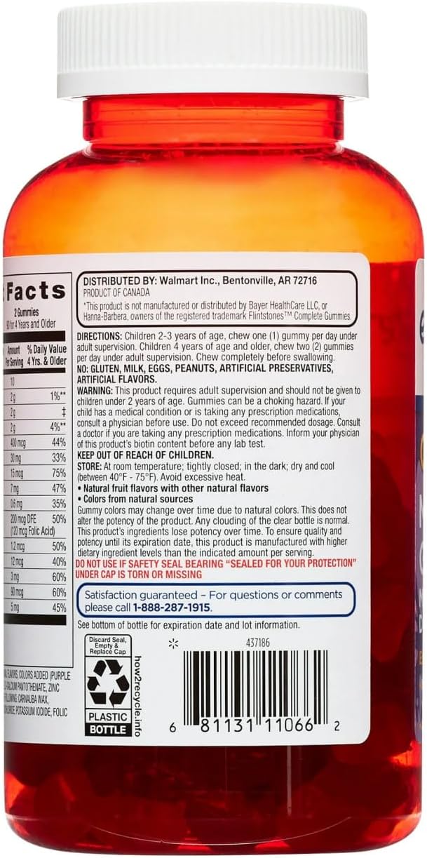 Equate Children's Multivitamin Gummies Complete Daily Multivitamin for Kids 2+ Natural Fruit Flavor 180 Count Sticker