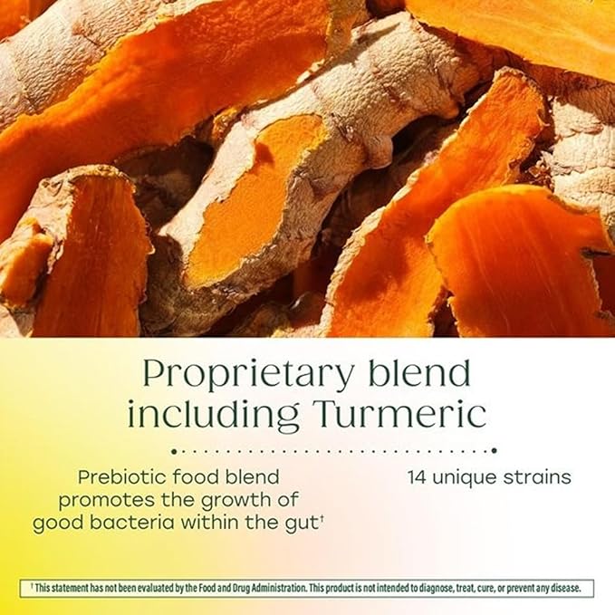 MegaFood MegaFlora Probiotics + Prebiotics Turmeric Supplement - Prebiotics and Probiotics for Women and Men Digestive Health 50 Billion CFUs 14 Strains - 60 Capsules (30 Servings)