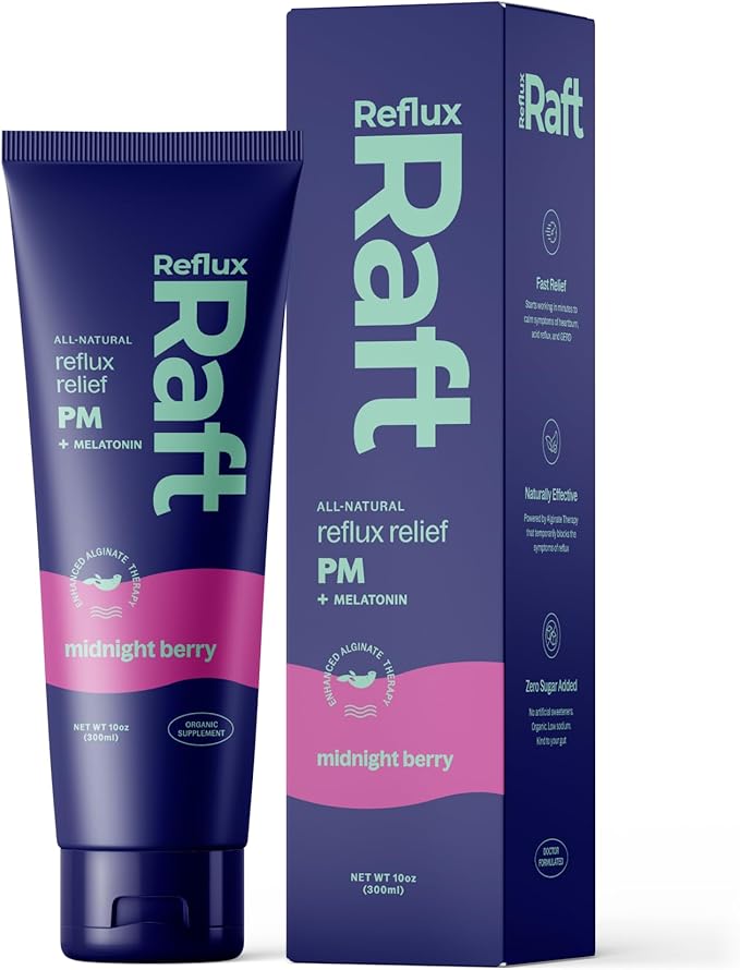 Acid Reflux Therapy PM with Organic Alginate &amp Melatonin Rapid &amp Lasting Gerd LPR &amp Digestion Symptom Support Zero Sugar Gluten Free Midnight Berry 60 Gel Servings 10 OZ Bottle