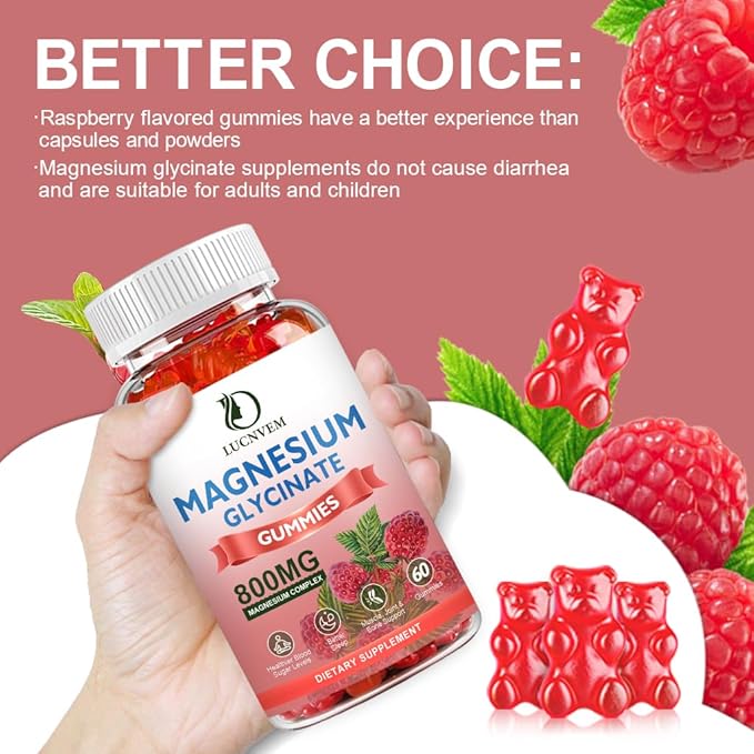 Sugar Free Magnesium Glycinate Gummies 500mg Magnesium Glycinate with 200mg Magnesium Malate Taurate Oxide COQ10 Vitamin B6 and D3 Sleep &amp Calm Support 60 Raspberry Gummies