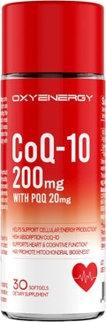 OxyEnergy Coq 10 200mg with PQQ High Absorption Coenzyme Q10 with BioPerine Gluten Free Coenzyme Q10 Supplement for Heart Health&ampEnergy Support 30 Softgels 30 Day Supply
