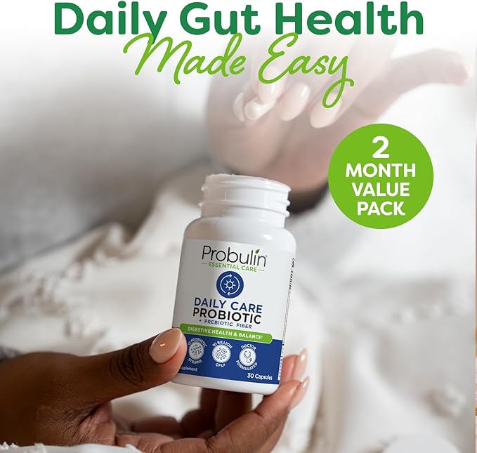Probulin Daily Care Probiotic Supplement Digestive Gut and Immune Health Support Capsules for Men and Women 10 Billion CFU Vegan 60 Count Bottle