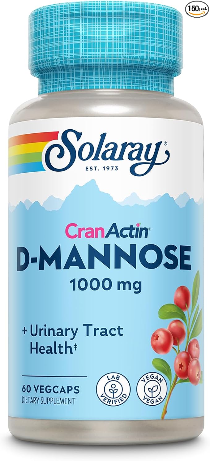 SOLARAY D-Mannose with CranActin Cranberry Supplement 400mg Urinary Tract Health &amp Bladder Support Capsules with Vitamin C for Immune Function Vegan 60 Day Guarantee 30 Servings 60 VegCaps