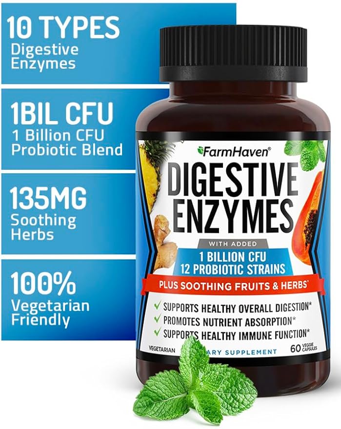 FarmHaven Digestive Enzymes with 18 Probiotics &amp Herbs Magnesium Glycinate &amp Malate Complex