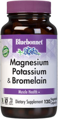 Bluebonnet Magnesium Potassium Supplement Plus Bromelain for Muscle Health Support - Daily Magnesium Complex for Women &amp Men - Non-GMO Vegan Gluten-Free - 120 Vegetarian Capsules (60 Servings)