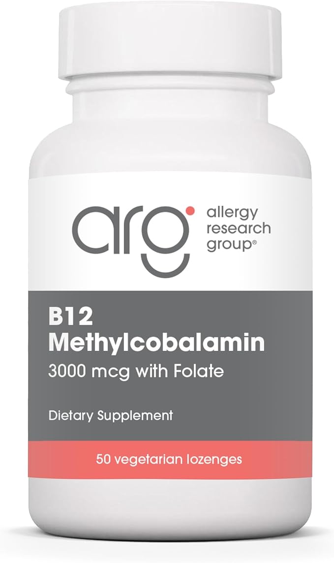 Allergy Research Group B12 Methylcobalamin Supplement - Vitamin B12 and Folate with 400mcg Folic Acid Pure Vegetarian Lozenges - 50 Count