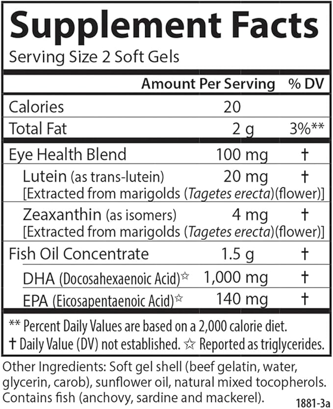 Carlson - Super DHA Plus Lutein 1000 mg DHA + 20 mg Lutein 60 Softgels