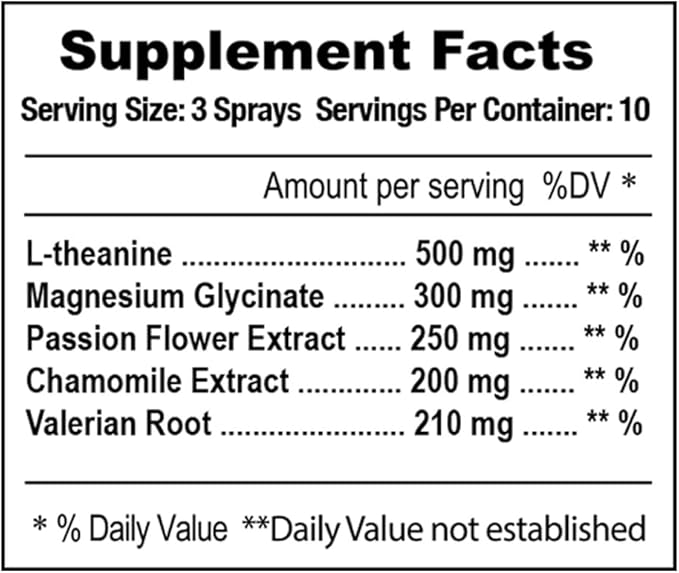 EZ Nite Sleep Botanicals Oral Spray Non-Melatonin Chamomile Passion Flower Extracts Magnesium Valerian Root L-Theanine Honey Lemon Flavor 30-Night Supply Non-GMO Gluten-Free Non-Habit Forming