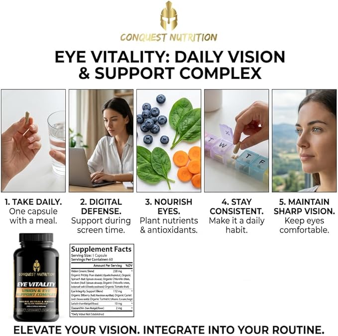Eye Vitality Vision &amp Eye Support Enhance Eye Health Bilberry Lutein Zeaxanthin. 60 Veggie Caps
