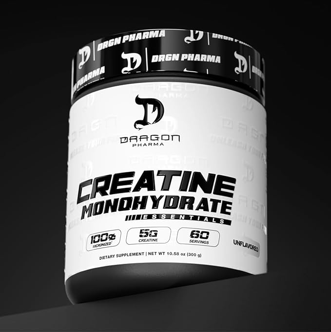 DRAGON PHARMA Creatine Monohydrate Aid Muscle Recovery Post-Workout Supplement Antioxidant Support (60 Servings Unflavored)