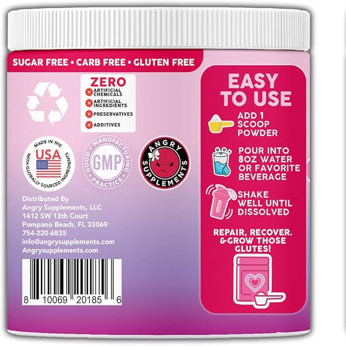 Angry Supplements Better Booty 100% Creatine for Women Premium Creatina Monohydrate Powder 200 Mesh Micronized Glute Builder Supplement Drink Mix Unflavored 60 Servings