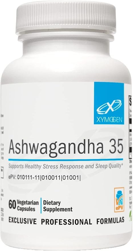 XYMOGEN Ashwagandha 35 - Patented Purified Ashwagandha Root + Leaf Extract (35% Withanolide Glycosides) - Supports Healthy Stress Response Relaxation and Quality Nighttime Rest (60 Capsules)